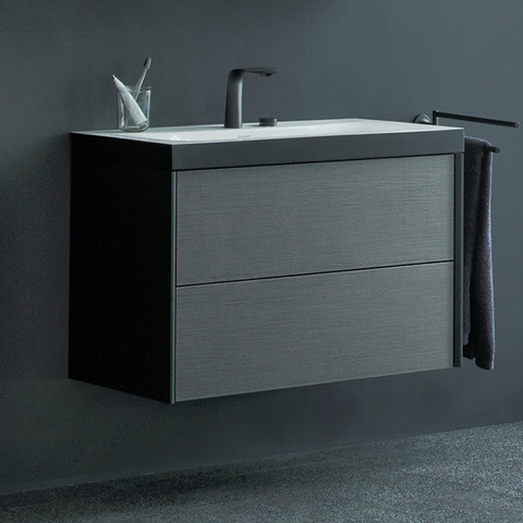 Duravit XViu XV4615EB272P Тумба подвесная 503x800x480мм, 2 ящика, с раковиной без перелива, с 2 отв под смес, цвет: dark brushed oak/чёрный матовый