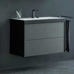 Duravit XViu XV4615EB272P Тумба подвесная 503x800x480мм, 2 ящика, с раковиной без перелива, с 2 отв под смес, цвет: dark brushed oak/чёрный матовый фото