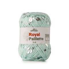 Королевские пайетки/Добавочная нить хлопок с пайетками 3/6мм, 25 гр, 65 м, мята с серебром