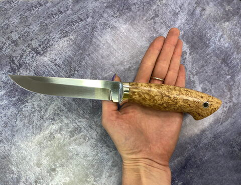 Нож Лиман D2, карельская береза, мельхиор (св.коричневая)