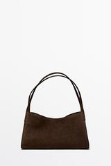 Massimo Dutti Миниатюрная сумка через плечо из замшевой кожи, темно-коричневый