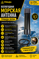 Сотовая антенна 3G4G1800900МГц с очень большим усилением всенаправленная врезная Триада-26194