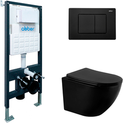 Abber Bequem AC1100MB-AC0105-AC0120MB Комплект 3 в 1: подвесной унитаз AC1100MB с инсталляцией AC0105 и кнопкой AC0120MB фото