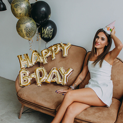 Шар К Надпись, Happy B-Day, Золото (Gold), 59*90 см  (под воздух)