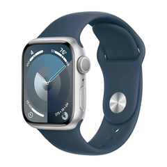 Умные часы Apple Watch Series 9 GPS, 41mm, Aluminium Case with Sport Band S/M, Silver/Storm Blue (Серебристый/Штормовой синий)