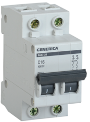 Автоматический выключатель ИЭК 2 63А ВА 47-29 4.5кА х-ка С GENERICA MVA25-2-063-C
