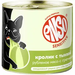 ENSO консервы для взрослых собак с чувст пищеварением рубленое мясо кролика с гречкой и тыквой 190гр