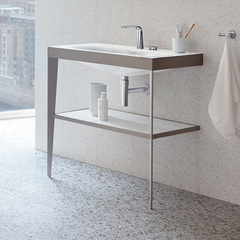 Duravit XViu XV4715EB185 Консоль напольная, 850x800x480мм с полкой, с раковиной без перелива, 2 отв., цвет: champagne matt/white high gloss lacquer фото