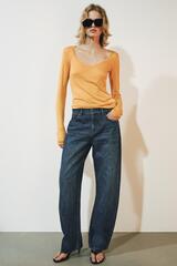 ZARA ДЖИНСЫ CURVED STRAIGHT СО СРЕДНЕЙ ПОСАДКОЙ — ZW COLLECTION, СИНИЙ
