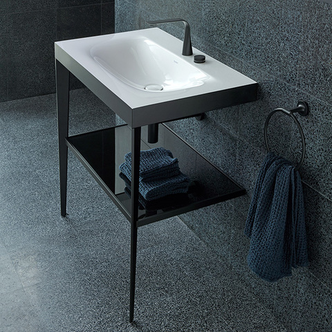 Duravit XViu XV4715EB240 Консоль напольная, 850x800x480мм с полкой, с раковиной без перелива, 2 отв., цвет: black matt/black high gloss lacquer