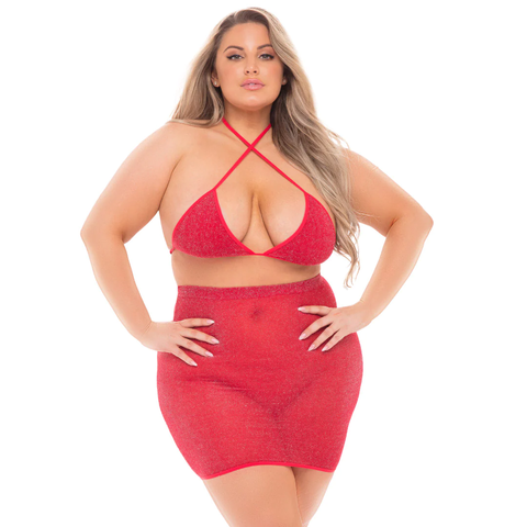 Эротический комплект Size+ из 2 предметов Pink Lipstick 23089X_Красный