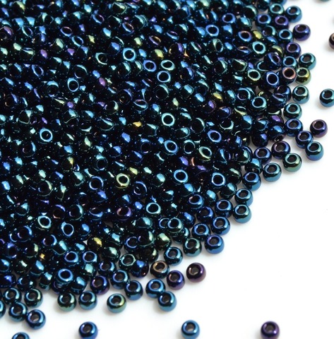 15/0 RR-0452 Бисер круглый Миюки Синий металлик радужный /Miyuki round 15/0 Metallic Dk.Blue Iris