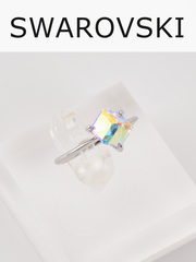 Кольцо Миражи тонкое с кристаллом-хамелеоном Swarovski