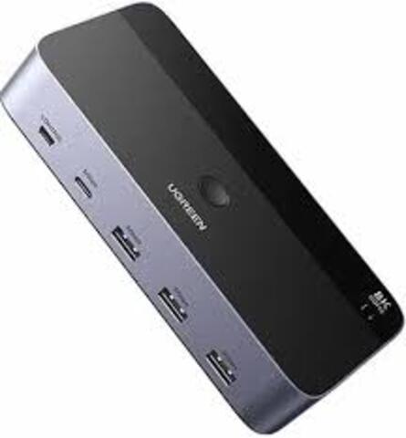 Переключатель UGREEN AK700 (55851) 8K@60Hz DisplayPort Dual Monitor KVM Switch 2 In 2 Out, серый космос