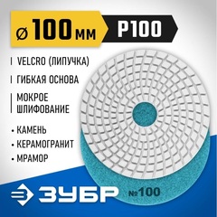 ЗУБР 100 мм, №100, мокрое шлифование, алмазный гибкий шлифовальный круг АГШК, Профессионал (29866-100)