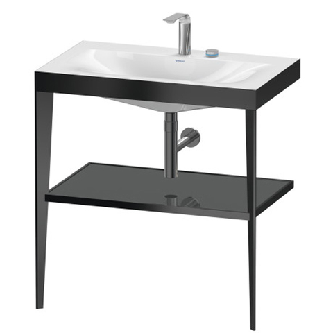 Duravit XViu XV4715EB289 Консоль напольная, 850x800x480мм с полкой, с раковиной без перелива, 2 отв., цвет: black matt/flannel grey high gloss lacquer