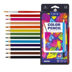 Карандаши цветные акварельные Yalong 12 цв., "Colour pencils" деревянные, трехгранные, заточенные, кисть, грифель 3.0 мм, картон. уп., европодвес