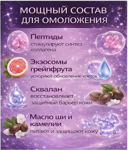 Крем для лица НОЧНОЙ крем ДЛЯ КОНТУРНОГО ЛИФТИНГА ЛИЦА, 45мл. PEPTIDE COLLAGEN — фото 4