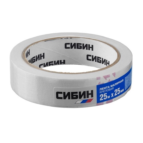 СИБИН 25 мм х 25 м, креповая, малярная лента (12111-25)