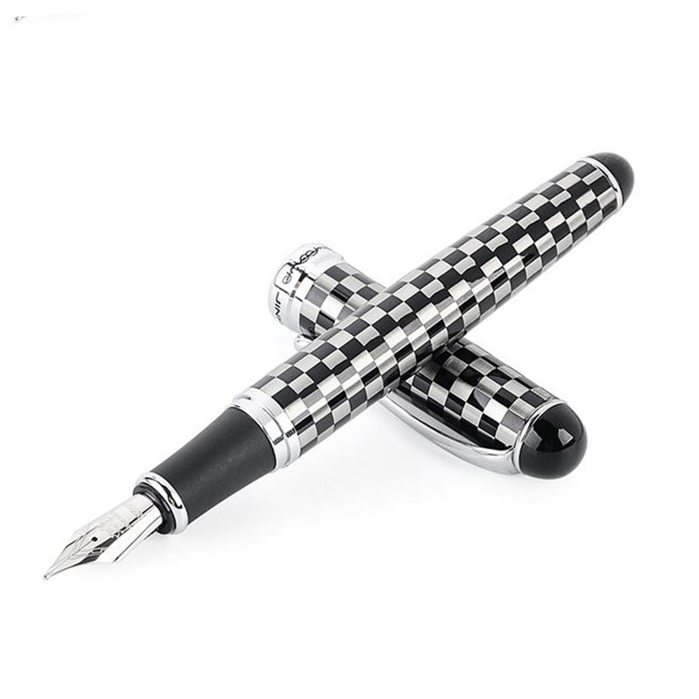 Перьевая ручка Jinhao 750, Китай. Перо М (0.75 мм). Корпус металл. Цвет серебристый с шашечками. Распродажа 1000 руб.