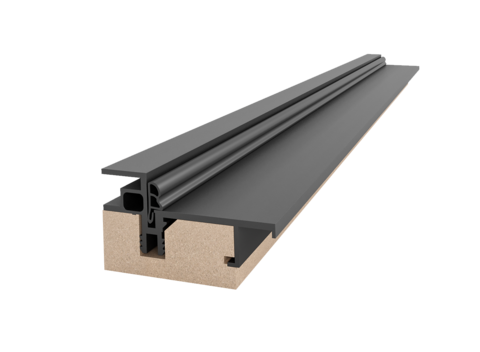 Коробка с уплотнителем Filomuro ALU Black с врезкой под петли AGB Eclipse 2.2 / Armadillo U3D2000 и ответную планку, притвор 43мм, для полотна 2000-2700 мм (2,5шт.)