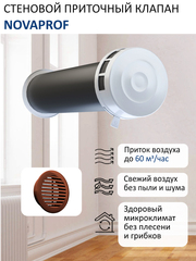 Приточный клапан стеновой NovaPROF КИВ-125 с круглым оголовком, с трубой 0,5 м, решеткой RAL8017