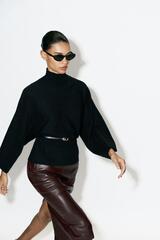 ZARA СВИТЕР ИЗ ТРИКОТАЖА С ПОЯСОМ, ЧЕРНЫЙ