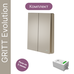Беспроводной выключатель GRITT Evolution 2кл. золотистый комплект: 1 выкл. IP67, 1 реле 1000Вт, EV221201G