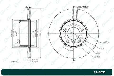 Диск тормозной вентилируемый G-brake GR-21555
