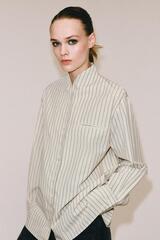 ZARA РУБАШКА В ПОЛОСКУ ZW COLLECTION, ЭКРЮ/СЕРЫЙ