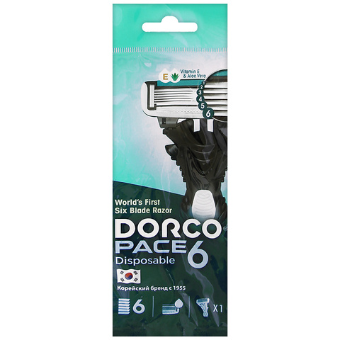 DORCO PACE6 однораз.станок 1шт.плав.гол.с 6лезвиями и увл.п., прорез.ручка NEW (Ю.Корея)