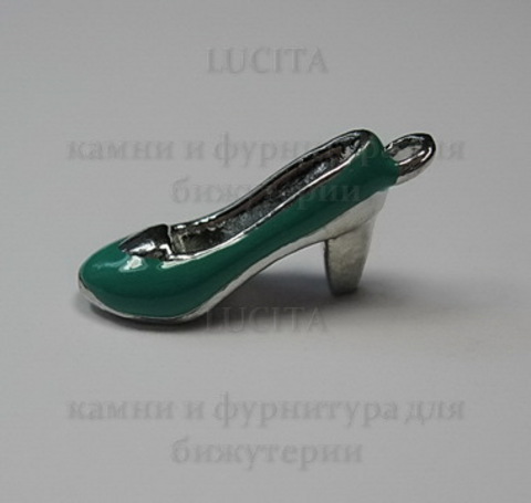 Подвеска 3D металлическая с эмалью "Туфелька" (цвет - никель) 22х9  мм ()