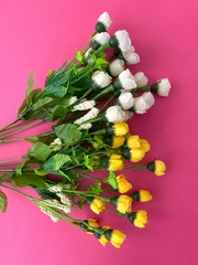 Крокусы-подснежники искусственные, Желтые+Белые, 35 см, около 60-70 бутонов в наборе, набор 2 букета (1б+1ж)