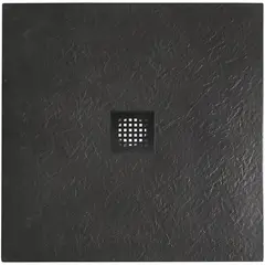 BelBagno TRAY-MR-UNO-A-90-35-NERO-NO Поддон из искусственного мрамора в комплекте с сифоном с чёрной матовой декоративной накладкой, чёрный фото