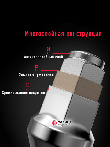 Гайки колесные м12*1.5 высота 34мм ключ 21мм конус хром c металлическим ободком - 20шт для Hyundai, KIA под штамповки с колпаками