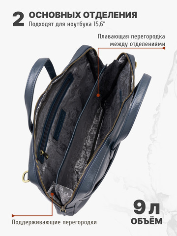 Кожаный мужской портфель универсальный, компактный синего цвета
