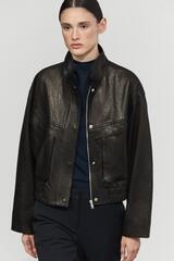 Massimo Dutti Короткая куртка из кожи наппа с воротником-стойкой, черный