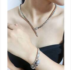 84056 - Колье ЗМЕЯ (тонкая) из стали, коллекция SERPENTI качество lux