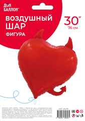 Шар К Фигура, Сердце, Чертенок, Красный, 30''/76 см, 1 шт.