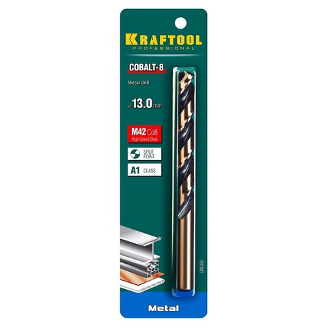 KRAFTOOL COBALT-8, 13.0 х 151 мм, сталь М42, HSS-Co(8%), сверло по металлу (29656-13)