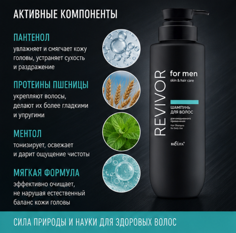 Шампунь для волос для ежедневного применения 400мл Skin&Hair Care Revivor for Men — фото 3