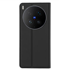 Чехол книжка из кожи черного цвета для Vivo X300 Ultra, серия Skin Pro Series от Dux Ducis