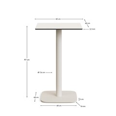 Высокий садовый столик Dina белый на белом металлическом основании 60 x 60 x 96 см
