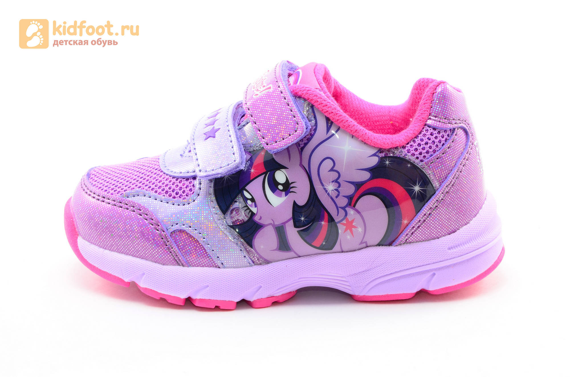 Светящиеся кроссовки для девочек Пони (My Little Pony) на липучках, цвет сиреневый, мигает картинка сбоку, 5873B