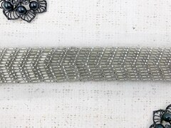Тесьма декоративная вышивка стеклярус, ш. 6 см/стеклярус ш. 3 см, белый