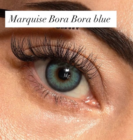 Яркие голубые цветные линзы с окантовкой Marquise Bora Bora blue / Голубые цветные линзы для темных и светлых глаз / 12 месяцев