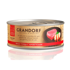 Влажный корм GRANDORF Tuna with Prawn in Broth консервы для кошек Филе тунца с креветками в бульоне 6уп по 70гр
