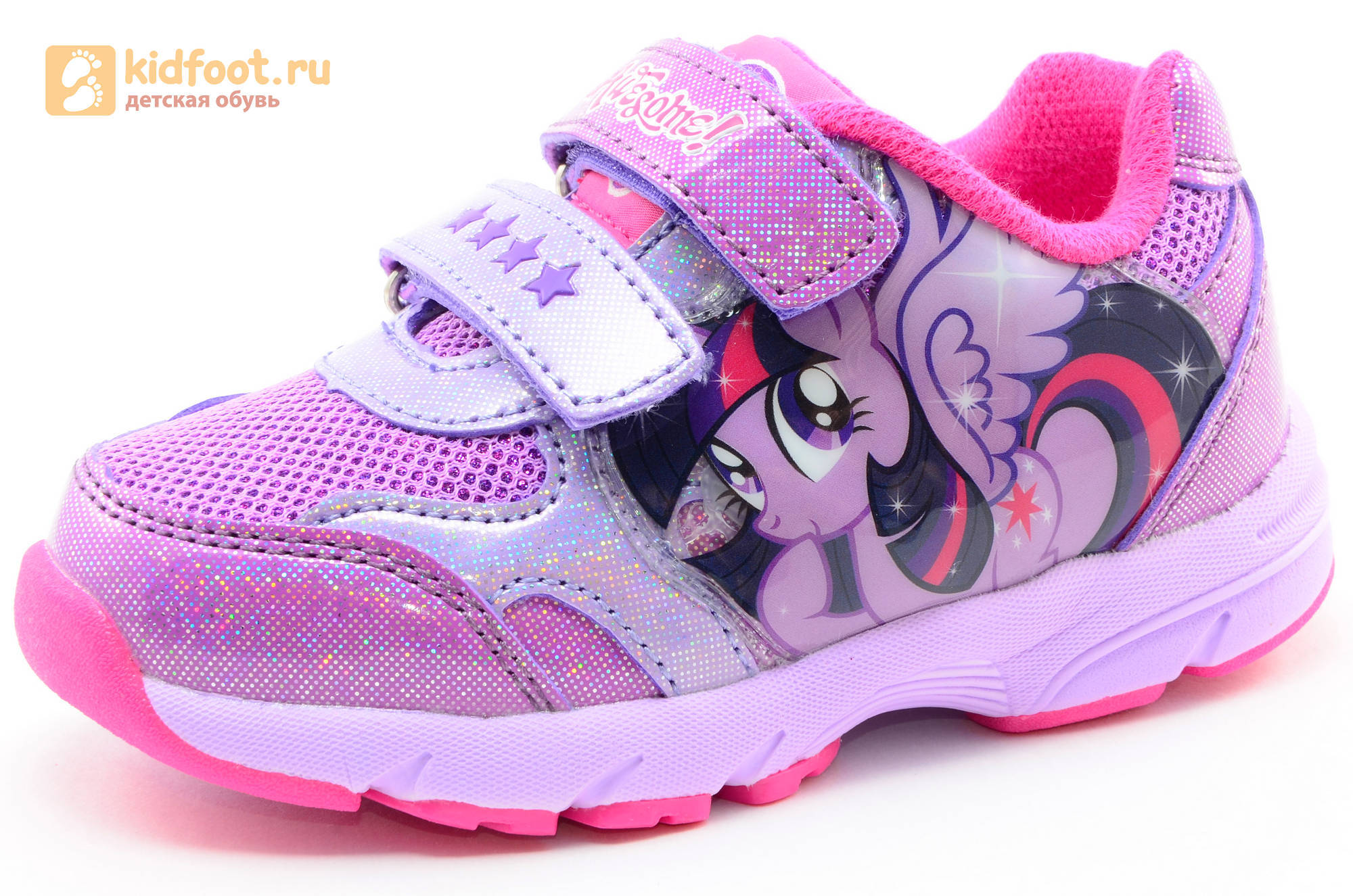 Светящиеся кроссовки для девочек Пони (My Little Pony) на липучках, цвет сиреневый, мигает картинка сбоку, 5873B