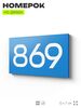 Номер на дверь 869, табличка на дверь для офиса, квартиры, кабинета, аудитории, склада, голубая 120х70 мм, Айдентика Технолоджи