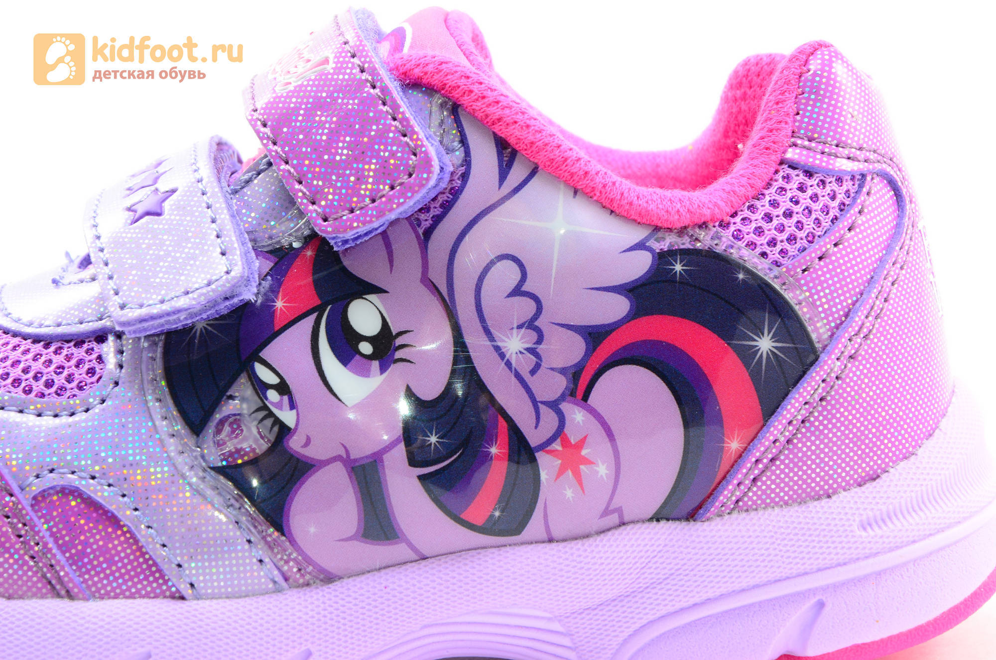 Светящиеся кроссовки для девочек Пони (My Little Pony) на липучках, цвет сиреневый, мигает картинка сбоку, 5873B